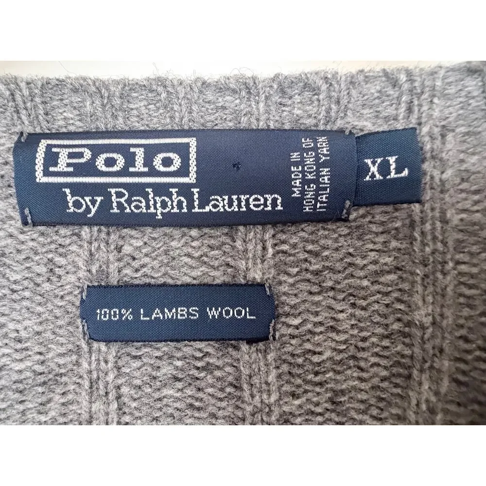 Polo Ralph Lauren Lambswool Sweater Mens XL Gray Rib Knit